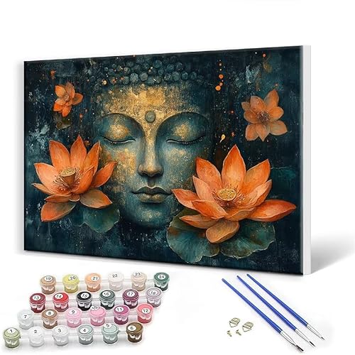 Malen Nach Zahlen Erwachsene mit Rahmen 100x130 cm, Malen Nach Zahlen Zen Lotus Leinwand Kreativ Set für Erwachsene, DIY Paint by Numbers mit Pinseln und Acrylfarbe, Wanddeko, Geschenke für Frauen F-7 von Gtohoo