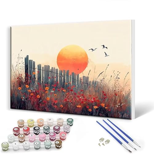 Malen Nach Zahlen Erwachsene mit Rahmen 30 x 40 cm, Malen Nach Zahlen Blume Leinwand Kreativ Set für Erwachsene, DIY Paint by Numbers mit Pinseln und Acrylfarbe, Wanddeko, Geschenke für Frauen F-6 von Gtohoo