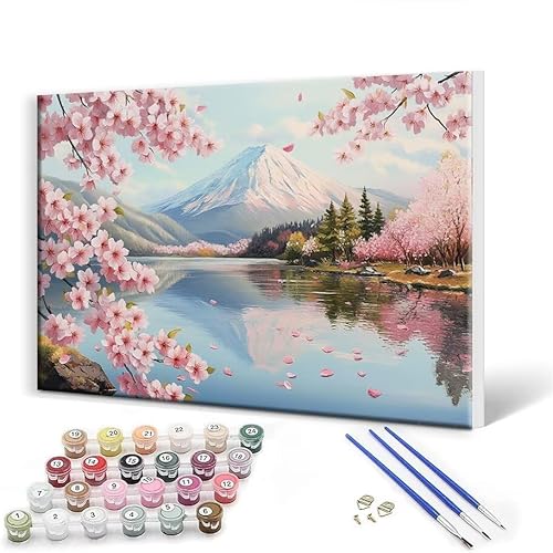 Malen Nach Zahlen Erwachsene mit Rahmen 30 x 40 cm, Malen Nach Zahlen Japan Vulkan Fuji Leinwand Kreativ Set für Erwachsene, DIY Paint by Numbers mit Pinseln und Acrylfarbe, Wanddeko Aesthetic H-0 von Gtohoo