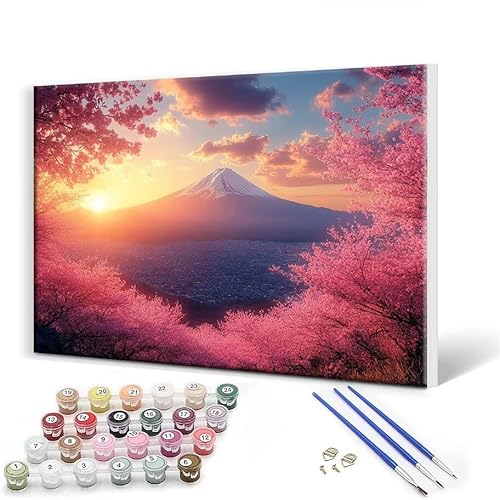 Malen Nach Zahlen Erwachsene mit Rahmen 30 x 40 cm, Malen Nach Zahlen Japan Vulkan Fuji Leinwand Kreativ Set für Erwachsene, DIY Paint by Numbers mit Pinseln und Acrylfarbe, Wanddeko Aesthetic R-3 von Gtohoo