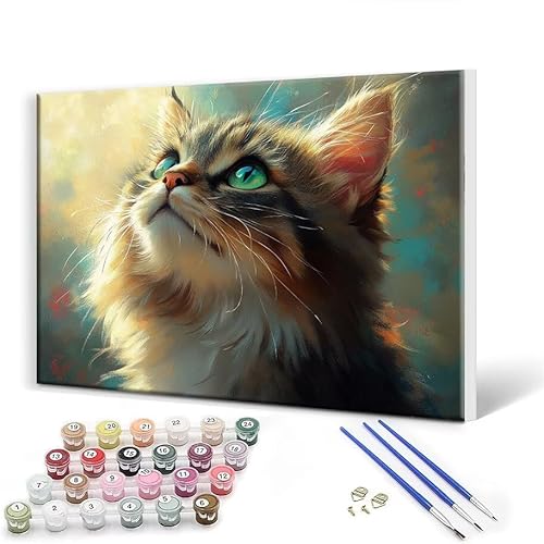 Malen Nach Zahlen Erwachsene mit Rahmen 30 x 40 cm, Malen Nach Zahlen Katze Leinwand Kreativ Set für Erwachsene, DIY Paint by Numbers mit Pinseln und Acrylfarbe, Wanddeko, Geschenke für Frauen C-6 von Gtohoo