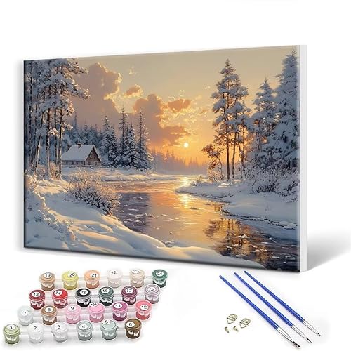 Malen Nach Zahlen Erwachsene mit Rahmen 30 x 40 cm, Malen Nach Zahlen Landschaft Winter Leinwand Kreativ Set für Erwachsene, DIY Paint by Numbers mit Pinseln und Acrylfarbe, Wanddeko Aesthetic X-5 von Gtohoo