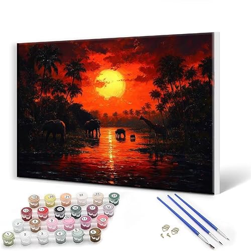 Malen Nach Zahlen Erwachsene mit Rahmen 30 x 40 cm, Malen Nach Zahlen Sonnenuntergang Landschaft Leinwand Kreativ Set für Erwachsene, DIY Paint by Numbers mit Pinseln und Acrylfarbe, Wanddeko P-3 von Gtohoo