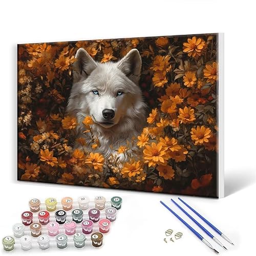 Malen Nach Zahlen Erwachsene mit Rahmen 30 x 40 cm, Malen Nach Zahlen Wolf Tier Leinwand Kreativ Set für Erwachsene, DIY Paint by Numbers mit Pinseln und Acrylfarbe, Wanddeko, Geschenke für Frauen J-7 von Gtohoo