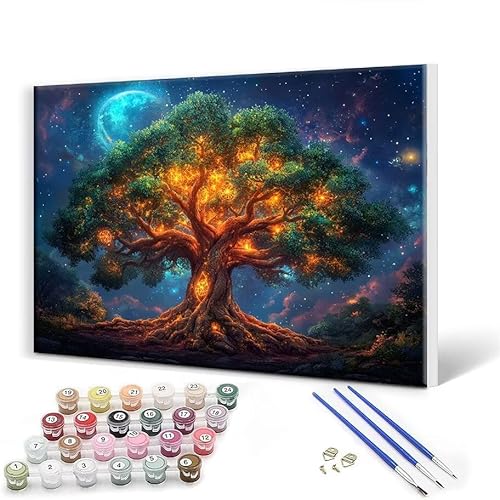 Malen Nach Zahlen Erwachsene mit Rahmen 30x40 cm, Malen Nach Zahlen Baum Traum Leinwand Kreativ Set für Erwachsene, DIY Paint by Numbers mit Pinseln und Acrylfarbe, Wanddeko, Geschenke für Frauen E-8 von Gtohoo