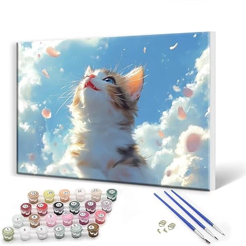 Malen Nach Zahlen Erwachsene mit Rahmen 30x40 cm, Malen Nach Zahlen Katze Tier Leinwand Kreativ Set für Erwachsene, DIY Paint by Numbers mit Pinseln und Acrylfarbe, Wanddeko, Geschenke für Frauen B-2 von Gtohoo