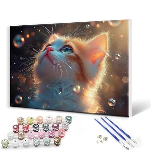 Malen Nach Zahlen Erwachsene mit Rahmen 30x40 cm, Malen Nach Zahlen Katze Tier Leinwand Kreativ Set für Erwachsene, DIY Paint by Numbers mit Pinseln und Acrylfarbe, Wanddeko, Geschenke für Frauen U-4 von Gtohoo