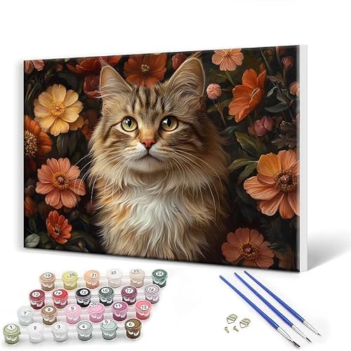 Malen Nach Zahlen Erwachsene mit Rahmen 30x40 cm, Malen Nach Zahlen Katze Tier Leinwand Kreativ Set für Erwachsene, DIY Paint by Numbers mit Pinseln und Acrylfarbe, Wanddeko, Geschenke für Frauen Z-0 von Gtohoo