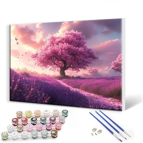 Malen Nach Zahlen Erwachsene mit Rahmen 30x40 cm, Malen Nach Zahlen Landschaft Leinwand Kreativ Set für Erwachsene, DIY Paint by Numbers mit Pinseln und Acrylfarbe, Wanddeko, Geschenke für Frauen E-6 von Gtohoo