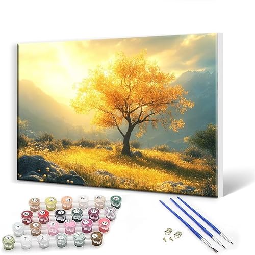 Malen Nach Zahlen Erwachsene mit Rahmen 30x40 cm, Malen Nach Zahlen Landschaft Leinwand Kreativ Set für Erwachsene, DIY Paint by Numbers mit Pinseln und Acrylfarbe, Wanddeko, Geschenke für Frauen E-0 von Gtohoo