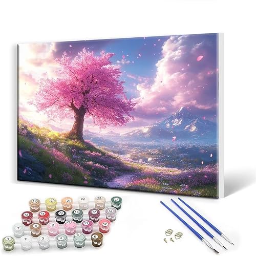 Malen Nach Zahlen Erwachsene mit Rahmen 30x40 cm, Malen Nach Zahlen Landschaft Leinwand Kreativ Set für Erwachsene, DIY Paint by Numbers mit Pinseln und Acrylfarbe, Wanddeko, Geschenke für Frauen X-0 von Gtohoo