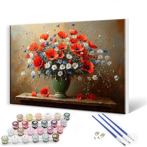 Malen Nach Zahlen Erwachsene mit Rahmen 40 x 50 cm, Malen Nach Zahlen Blume Leinwand Kreativ Set für Erwachsene, DIY Paint by Numbers mit Pinseln und Acrylfarbe, Wanddeko, Geschenke für Frauen H-2 von Gtohoo