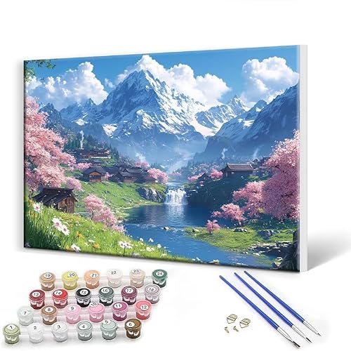 Malen Nach Zahlen Erwachsene mit Rahmen 40 x 50 cm, Malen Nach Zahlen Gebirge Landschaft Leinwand Kreativ Set für Erwachsene, DIY Paint by Numbers mit Pinseln und Acrylfarbe, Wanddeko Aesthetic W-6 von Gtohoo