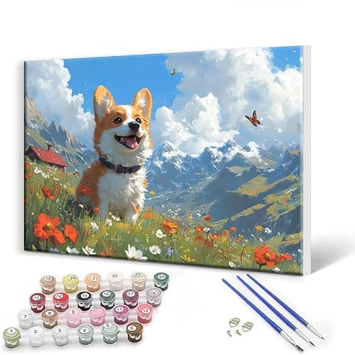 Malen Nach Zahlen Erwachsene mit Rahmen 40 x 50 cm, Malen Nach Zahlen Hund Leinwand Kreativ Set für Erwachsene, DIY Paint by Numbers mit Pinseln und Acrylfarbe, Wanddeko, Geschenke für Frauen A-6 von Gtohoo