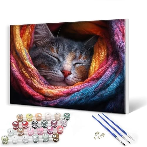 Malen Nach Zahlen Erwachsene mit Rahmen 40x50 cm, Malen Nach Zahlen Katze Tier Leinwand Kreativ Set für Erwachsene, DIY Paint by Numbers mit Pinseln und Acrylfarbe, Wanddeko, Geschenke für Frauen M-0 von Gtohoo