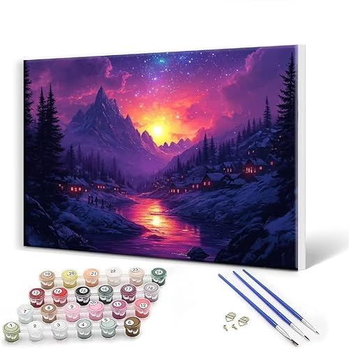 Malen Nach Zahlen Erwachsene mit Rahmen 50 x 65 cm, Malen Nach Zahlen Landschaft Natur Leinwand Kreativ Set für Erwachsene, DIY Paint by Numbers mit Pinseln und Acrylfarbe, Wanddeko Aesthetic M-4 von Gtohoo