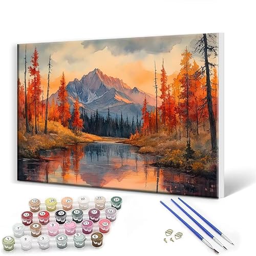 Malen Nach Zahlen Erwachsene mit Rahmen 50x65 cm, Malen Nach Zahlen Landschaft Berg Leinwand Kreativ Set für Erwachsene, Paint by Numbers mit Pinseln und Acrylfarbe, Wanddeko, Geschenke für Frauen D-1 von Gtohoo