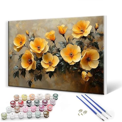 Malen Nach Zahlen Erwachsene mit Rahmen 60 x 80 cm, Malen Nach Zahlen Blume Leinwand Kreativ Set für Erwachsene, DIY Paint by Numbers mit Pinseln und Acrylfarbe, Wanddeko, Geschenke für Frauen H-1 von Gtohoo