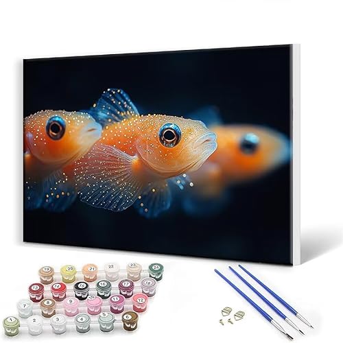 Malen Nach Zahlen Erwachsene mit Rahmen 60 x 80 cm, Malen Nach Zahlen Fisch Leinwand Kreativ Set für Erwachsene, DIY Paint by Numbers mit Pinseln und Acrylfarbe, Wanddeko, Geschenke für Frauen X-2 von Gtohoo