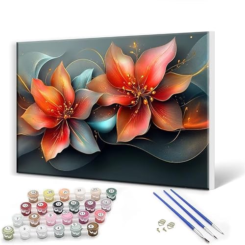 Malen Nach Zahlen Erwachsene mit Rahmen 70 x 90 cm, Malen Nach Zahlen Blume Leinwand Kreativ Set für Erwachsene, DIY Paint by Numbers mit Pinseln und Acrylfarbe, Wanddeko, Geschenke für Frauen I-5 von Gtohoo