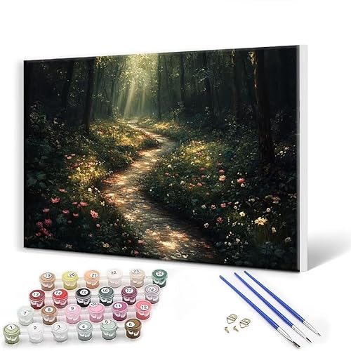 Malen Nach Zahlen Erwachsene mit Rahmen 80 x 105 cm, Malen Nach Zahlen Wald Landschaft Leinwand Kreativ Set für Erwachsene, DIY Paint by Numbers mit Pinseln und Acrylfarbe, Wanddeko Aesthetic N-6 von Gtohoo