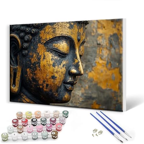 Malen Nach Zahlen Erwachsene mit Rahmen 90 x 120 cm, Malen Nach Zahlen Buddha Leinwand Kreativ Set für Erwachsene, DIY Paint by Numbers mit Pinseln und Acrylfarbe, Wanddeko, Geschenke für Frauen F-3 von Gtohoo