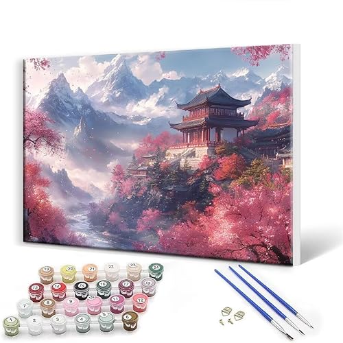 Malen Nach Zahlen Japan Landschaft Malen Nach Zahlen Erwachsene mit Rahmen 100 x 130 cm Malen Nach Zahlen ab 7 8 9 10 Jahre Mädchen Geschenk, DIY Handgemalt Ölgemälde Bastelset für Deko Wohnzimmer W-9 von Gtohoo