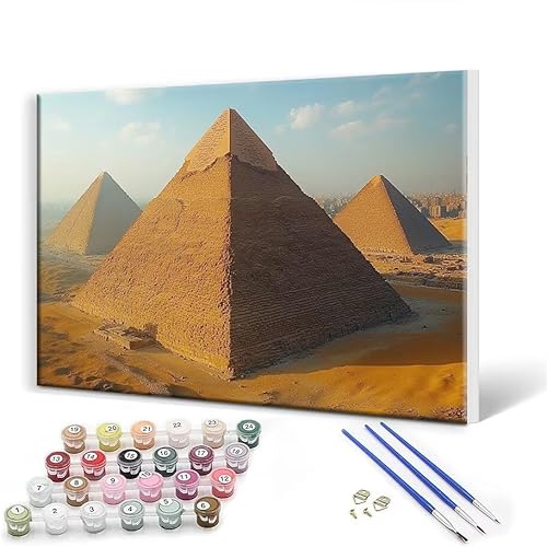 Malen Nach Zahlen Pyramide Landschaft Malen Nach Zahlen Erwachsene mit Rahmen 50 x 65 cm Malen Nach Zahlen ab 7 8 9 10 Jahre Mädchen Geschenk, DIY Handgemalt Ölgemälde Bastelset, Deko Wohnzimmer Y-2 von Gtohoo