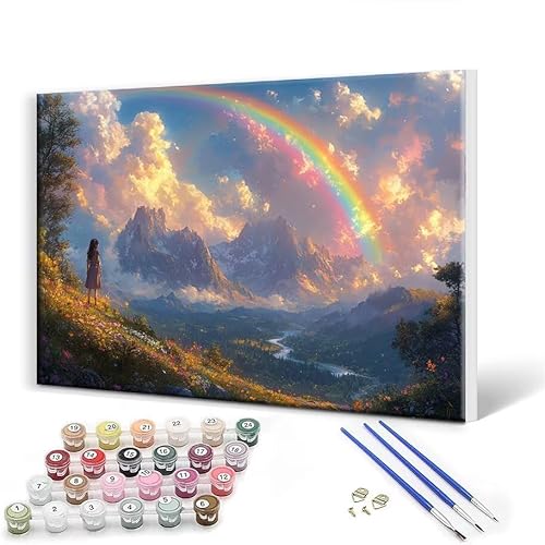 Malen Nach Zahlen Regenbogen Landschaft Malen Nach Zahlen Erwachsene mit Rahmen 90x120 cm Malen Nach Zahlen ab 7 8 9 10 Jahre Mädchen Geschenk, DIY Handgemalt Ölgemälde Bastelset, Deko Wohnzimmer M-1 von Gtohoo