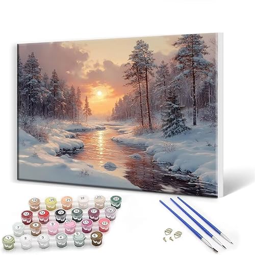 Malen Nach Zahlen Winter Landschaft Malen Nach Zahlen Erwachsene mit Rahmen 30 x 40 cm Malen Nach Zahlen ab 7 8 9 10 Jahre Mädchen Geschenk, DIY Handgemalt Ölgemälde Bastelset für Deko Wohnzimmer A-7 von Gtohoo