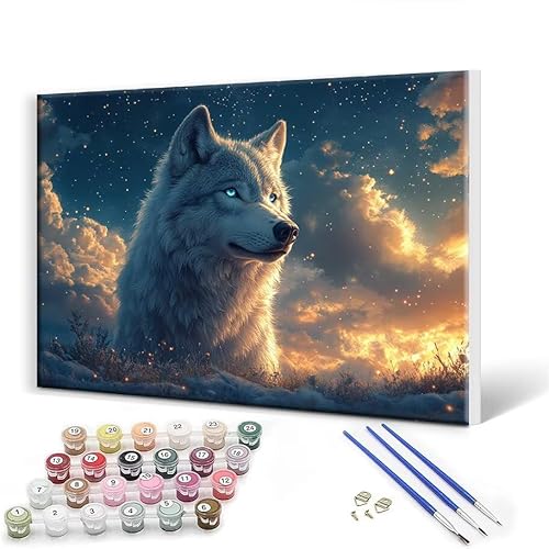 Malen Nach Zahlen Wolf Tier Malen Nach Zahlen Erwachsene mit Rahmen 100 x 130 cm Malen Nach Zahlen ab 7 8 9 10 Jahre Mädchen Kinder Geschenk, DIY Handgemalt Ölgemälde Bastelset für Deko Wohnzimmer O-1 von Gtohoo