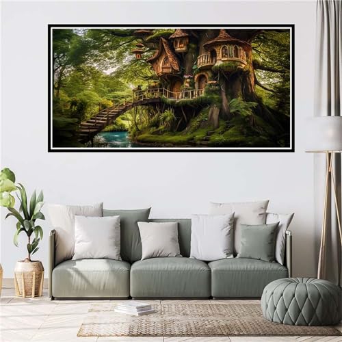 Wald Diamond Painting Groß 30x60cm,DIY Diamant Painting Bilder Eerwachsene Kinder,Baumhaus Diamond Painting rund Steine Volle Set mit Zubehör,Diamant Malerei Bilder Wanddekoration Geschenke von Gtohoo