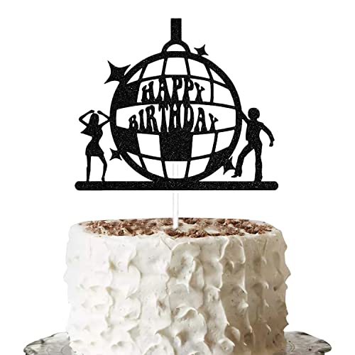 Disco Happy Birthday Cake Topper Schwarz Glitzer Disco Cake Topper Disco Ball Cake Topper 70er Jahre Disco Cake Topper Hip Hop Thema Kuchen Dekorationen Disco Thema Geburtstag Party Dekorationen von Gtoirpecx