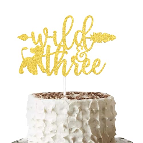 Gold Glitter Wild and Three Cake Topper, Young Wild and Three Decorations, Happy 3rd Birthday Cake Topper, Wild Theme 3 Years Old Birthday Anniversary Party Decorations Supplies von Gtoirpecx