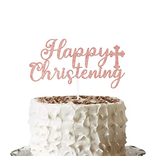 Happy Christening Cake Topper Rose Gold Glitter, Mi Bautizo Cake Topper, Bless This Child Cake Topper, Taufe Cake Topper, First Holy Communion Cake Topper, Bautizo Baby Shower Party Dekorationen von Gtoirpecx