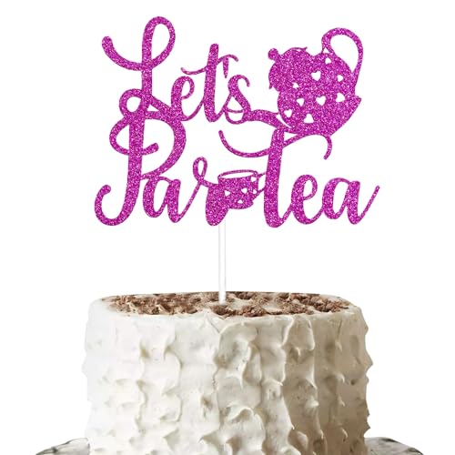 Let's Partea Cake Topper Rose Rot Glitzer, Teeparty, Teeparty, Kuchendekoration, Teeparty Kuchendekorationen, Mädchen Teeparty Dekorationen Tee Baby Shower Dekorationen, Teeparty Dekorationen für kleine Mädchen von Gtoirpecx