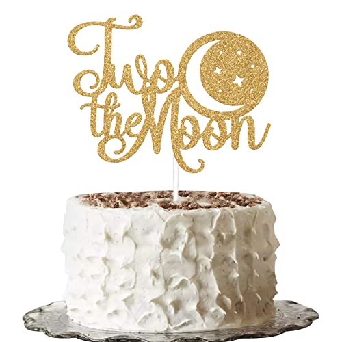 Two the Moon Cake Topper Gold Glitter, Mond Cake Topper, Two Cake Topper, Two the Moon, Moon Thema Baby Shower Dekorationen, Mond 2nd Birthday Dekorationen, Happy 2nd Birthday Party Dekorationen von Gtoirpecx