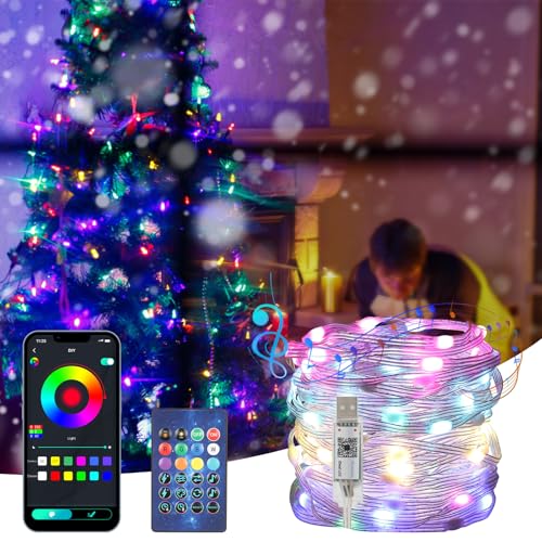 GuKKK LED Lichterkette Außen, 20M 200 LED Intelligente Lichterketten RGB, Musik Sync, USB Farbwechsel Bunte Lichterkette, mit Timing Fernbedienung und APP Gesteuert, für Weihnachtsbaum von GuKKK