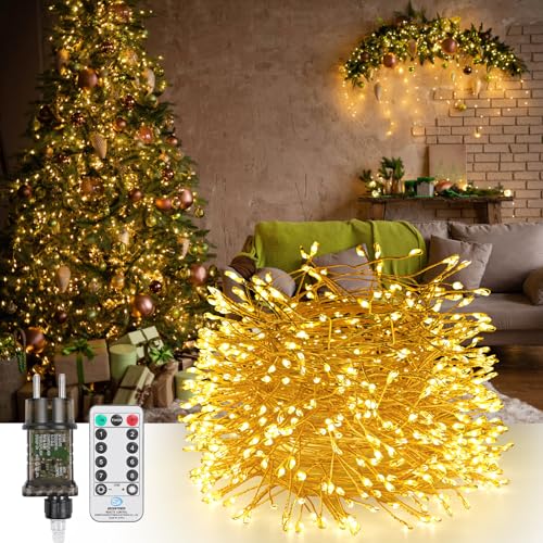 GuKKK LED Lichterkette aus Kupferdraht, 10M 600 LED Lichterkette Außen, Lichterkette Weihnachtsbaum Warmweiß mit Fernbedienung, Wasserdicht IP65, für Weihnachtsdeko Innen Außen Weihnachten Party von GuKKK