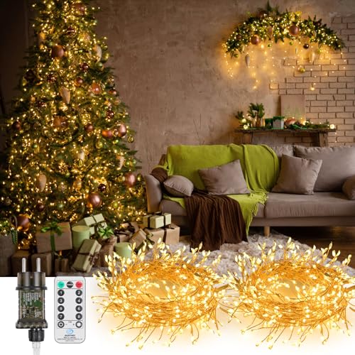 GuKKK LED Lichterkette aus Kupferdraht, 2PCS 5M 300 LED Lichterkette Außen, Lichterkette Weihnachtsbaum Warmweiß mit Fernbedienung, Wasserdicht IP65, für Weihnachtsdeko Innen Außen Weihnachten Party von GuKKK