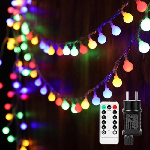 Kugel Lichterkette,GuKKK100 LEDs Lichterkette Kugel 13m 8 Modi Dimmbar, Partylichterkette mit Stecker für Innen und Außen - ideal für Weihnachten, Hochzeit, Party, Garten (Farbig) von GuKKK