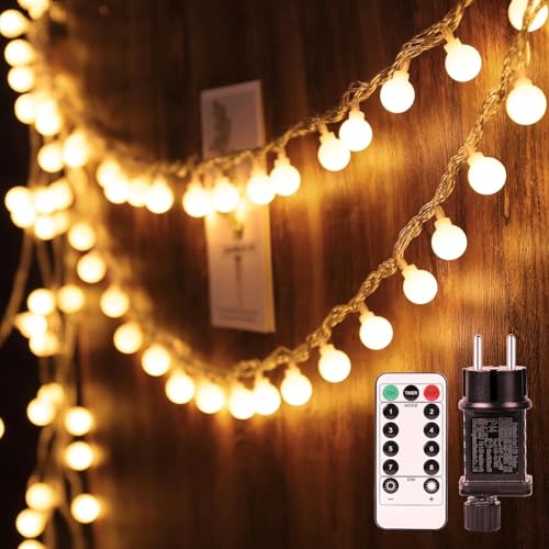 Kugel Lichterkette,GuKKK100 LEDs Lichterkette Kugel 13m 8 Modi Dimmbar, Partylichterkette mit Stecker für Innen und Außen - ideal für Weihnachten, Hochzeit, Party, Garten (Warm Weiß) von GuKKK