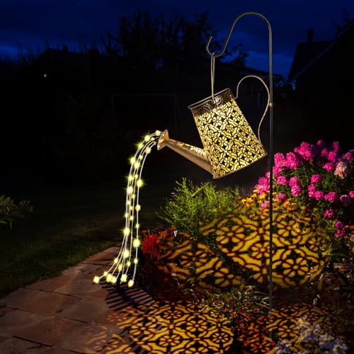 GuKKK Solar Gießkanne mit Lichterkette Gartendeko, LED Außen Solarlampen, IP65 Wasserdicht Gießkannenlicht Lichter mit Schäferhaken, Shower Garten Leuchten, für Garten Hofweg Balkon Terrasse (Kupfer) von GuKKK