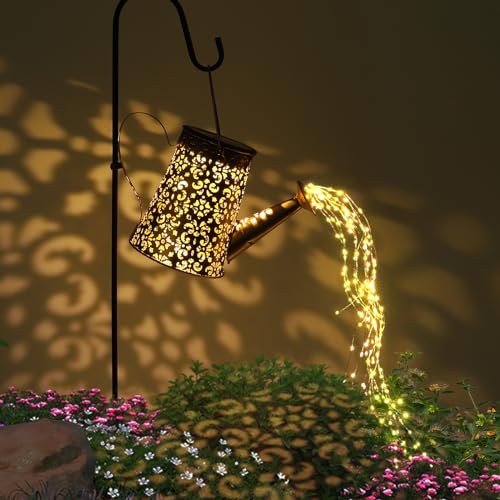 Solar Gießkanne mit Lichterkette Gartendeko, GuKKK LED Außen Solarlampen, IP65 Wasserdicht Gießkannenlicht Lichter mit Schäferhaken, Shower Garten Leuchten, für Garten Hofweg Balkon Terrasse (Cashew) von GuKKK