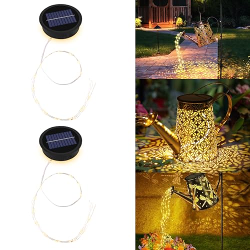 Solarleuchten Ersatz, GuKKK 2 PCS Solar Gießkanne Solarlampen Solarleuchten Ersatz Top mit Wasserdichten LED-Lichterketten, Wasserdicht Solar Ersatzdeckel 9CM, für Solar Giesskanne Außen Garten Décor von GuKKK