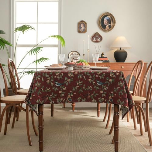Gualiy Abwaschbare Tischdecke Quadratisch, Tischtuch 140 x 240 Mischgewebe Tischdecken Abwischbar Blumenzweige Jacquard mit Vögeln Tischdecke für die Küche, Violett Rot Gualiy Abwaschbare Tischdecke Quadratisch, Tischtuch 140 x 240 Mischgewebe Tischdecken Abwischbar Blumenzweige Jacquard mit Vögeln Tischdecke für die Küche, Violett Rot von Gualiy