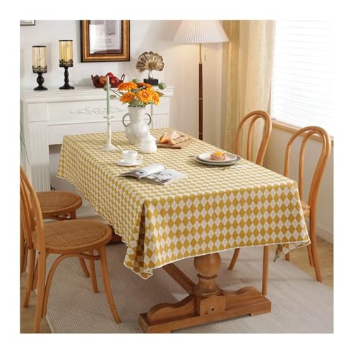 Gualiy Oblong Tablecloth Protector, Polyester Cotton Table Cloth 140x220CM Rhombus Pattern Table Cloths for Kitchen Dining, Yellow von Gualiy