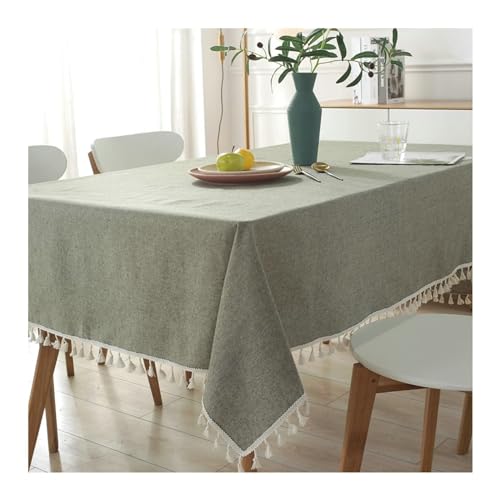 Tischdecke Baumwolle Leinen Rechteckig, Tischdecken 60x60CM Tischdecke Abwaschbar Küche Einfarbig mit Quasten Tischdecken für Glastisch, Grün von Gualiy