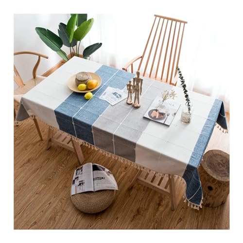 Tischdecke Esstisch, Tischtuch 90x140CM Polyester Abwaschbare Tischdecke Wohnzimmer Streifen Karomuster Tischdecke für Verlobung, Grau Blau von Gualiy