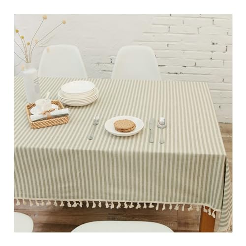 Tischdecke Modern Wohnzimmer, Tischdecken 140x220CM Polyester Abwaschbare Tischdecke Küche Streifen mit Quasten Tischdecken für Couchtisch, Grün von Gualiy